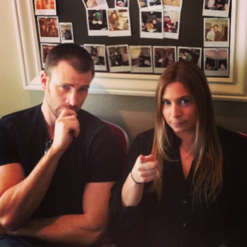 moviefanjen:  Chris Evans w/ “Before We Go” producer, Mary Viola.  Oh my gosh, his arms!
