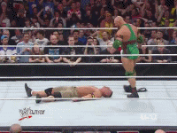 complete-gifs:  WWE ~ Raw (8 April 2013) After taking out John Cena with a Shellshock, Ryback…well, the GIF kinda speaks for itself…