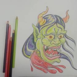 Severed demon head. #hanya #demon #ink #coloredpencil  (at Empire Tattoo Quincy)