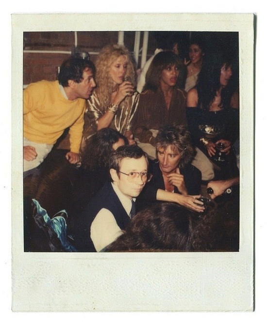 Andy Warhol polaroid of Steve Rubell, Rod and Alana Stewart, Cher, and Tina Turner