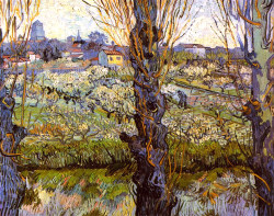 fleurdulys:  Vincent van Gogh Orchard in Bloom with Poplars, 1889 