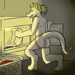 Dragons in Jocks - BariusMan, how could I forget to do the laundry?  Barius thought to himself as he loaded up the wet clothes into the dryer.  After a day out with the guys, as soon as he got back to his place, he jumped right in the shower with out