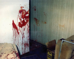 dichotomized:  The victim was stabbed and beaten. There is evidence of a struggle: the apartment is in disarray with various broken objects strewn about the room, and blood has been splattered around the room. (Courtesy of Detective Morris Hill, Warren,