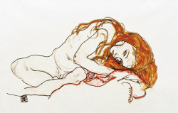 showslow:  Crouching Girl with Head Down (1918), Egon Schiele 