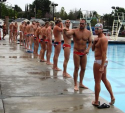 Blackandwhite1789:  Usa Water Polo Players Getting Ready To Dive Into A Cold Pool