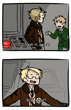 incorrectaphquotes:  He’s trying his best-Don’t tag as Usuk pls as it’s only two dorky friends during WWII stressing out over a big red button. Also, was trying out a new style, I might start a FACE Family ask blog but I’m still hesitant xpEdit: