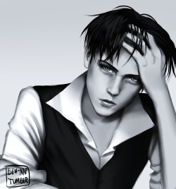 bev-nap:  Another shot at drawing realistic Levi! God why does realism have to be so hard xD  I guess this is what he would look like in his late 20s or something. Is it me or does this drawing look like a fucking perfume ad??? &gt;__&lt; 