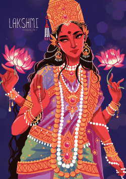 tinasol:  Illustration of the Hindu goddess Lakshmi for an event my society is gearing up to! More info here: http://bit.ly/INTSOCdiwali Buy a text-free print of it on Society6. 