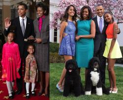 raytwin:  accras:admissible-evidence:Time flies, the Obamas editionFrom Senator to President….from little girls to teenagers  And Michelle is the only one that looks like she aged in reverse! Wow!