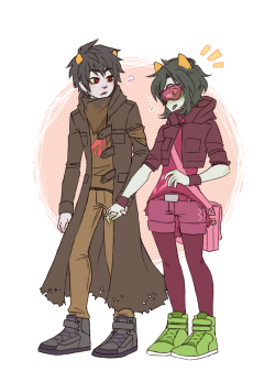 blackoutballad:    neonglub asked:  Can you pretty please with cherry bombs on top, draw streetstuck nepeta holding hands with streetstuck karkat?—  i don’t normally take requests but this was just too adorable to resist =v= i have quite a few