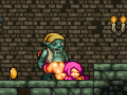 Goblin pounding the pussy of a happy succubus while the next goblin in line waits his turn.