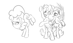 tsitra360:Some digital and traditional sketches during my art stream of Pinkie and Fluttershy.  Trying to hopefully make a design for Babscon. (Though the traditional sketches I got carried away being silly)  So much PinkieShy goodness~! &lt;3
