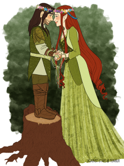 leupagus:  against-stars:  well, i did say i’d do the elvish version, right? of course, the ceremony in mirkwood is much simpler than the one in erebor, because tauriel isn’t royalty like kili. since in my head dwarvish weddings are somewhat parallel