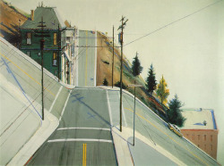 ohzephyr:Wayne Thiebaud, 24th Street Intersection, 1977i am so fond of this whole series of San Francisco city scapes. especially this one. they make my eyes want to jump up and down and my heart goes “aaahhhh.” 