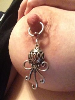 danmansyx9:  Custom made nipple jewelry, made by my wife. She is willing to sell if anyone is interested. Send me a message! Yes she is modeling them. -Dan 