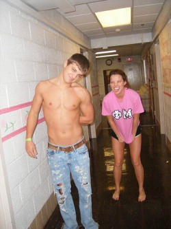 Texasfratboy:  Wow, Total Cutie In The College Dorm Hallway!    She Ok He Hotter