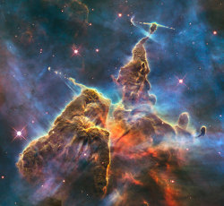 spaceexp:  Hubble captures view of “Mystic Mountain” - Credit: NASA, ESA, M. Livio and the Hubble 20th Anniversary Team