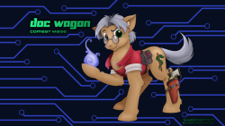 outlawmares:  Wallpaper version of my Shadowtrot OC, Doc Wagon. Some say an earth pony spell caster is unusual, but in the cyberpunk future of Equestria, any pony could ‘awaken’ and develop extraordinary magical powers. The skill at spellcasting varies