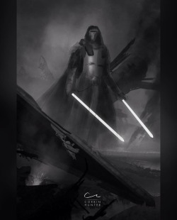 corbinhunter: To feed the Star Wars fans, here’s the sketch I will eventually use for my personal Revan painting–the “other” (way more famous) one was actually a rejected client sketch that I decided to finish… this will officially be part of