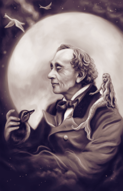 buttonso:  dim-draws:  Did a portrait of my favorite author Hans Christian Andersen! :D featuring the Little Mermaid and the Ugly Duckling  This is marvelous!! 