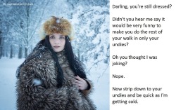Darling, You&rsquo;re still dressed? Caption Credit: Uxorious Husband and Chsissy Image Credit: https://pixabay.com/en/winter-fashion-girl-young-model-619597/