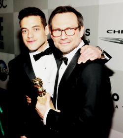 benmckee:   Rami Malek and Christian Slater attend Golden Globe Awards After Party at The Beverly Hilton Hotel on January 10, 2016 in Beverly  Hills, California 