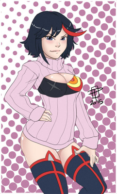 callmepo:  Keyhole Turtleneck Ryuko by CallMePo Random image of Ryuko Matoi in a keyhole turtleneck. A cool down inking practice with a little color thrown in - got too tired to finish it tonight. Seriously, I should have been in bed hours ago. Being