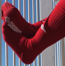 rugbysocklad:  Red footy socks! :-))))  Wow