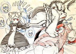 o-8:  Here’s the second half of the Fanime commissions~ 1.) Marie vs. Dan. 2.) Bullet from BlazBlooo 3.) Ayla - Bad Idea’s character. More of his stuf f here! http://badideasbadideas.tumblr.com/tagged/art 4.) Ameterasu and Dante on a pizza date I