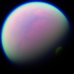 ikenbot:  Titan Under Varying Filters RGB color, RGB false color, Infrared, Blue &amp; Ultraviolet Light highlighting geological &amp; atmospheric properties like Titan’s vast dune desert, in Belet (also known as the ‘sand sea’). Or its methane