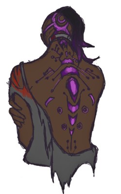 biblichor:I may re-work this but it’s a messy sketch of @inkwelliann‘s Sombra from the role play we are currently writing where someone has an inhibitor collar on her and is trying to control her. 