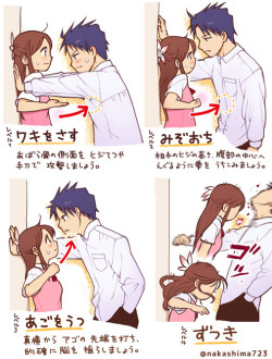 kubiko:  Artist and stamp creator Nakashima723 has put together an instructional graphic to help defend against unwanted sexual advances. The image, which has been shared 16,406 times, illustrates four specific defenses that could be used if a target