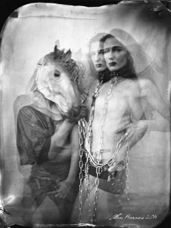 allanbarnes:  Accidental Double Exposure, 1.08.13 (last plate of the day) Models: Rivi Madison, Sabrina MUA: Sabrinangelina.com Mask by Swig Miller, Venice, CA wet plate collodion on glass (Ambrotype) harness by Joshua Maddox http://www.maddoxleatherdesig