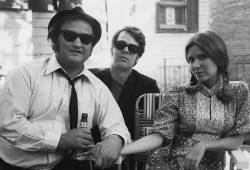 nickfake: John Belushi, Dan Aykroyd and Carrie Fisher on the set of The Blues Brothers