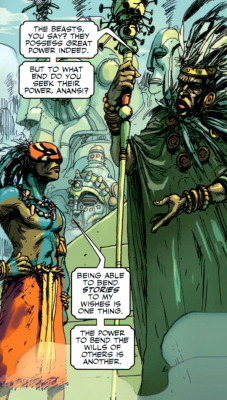 superheroesincolor:Anansi the Spider God, Spider-Man: Fairy Tales #2 (2007)&ldquo;Adaptation of the African legend of Kwaku Anansi, with Spider-Man as Anansi as he travels across the land fighting various elementals.&rdquo;Story: C.B. Cebulski, art: Niko