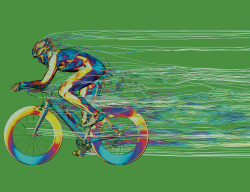 at-speed:  thefinalact:  Image: John Hart, Centre for Sports Engineering Research Sheffield Hallam University  This image of a cyclist on a triathlon bike is a visualisation of the CFD calculations. Yellow and white areas on the cyclist and bike show