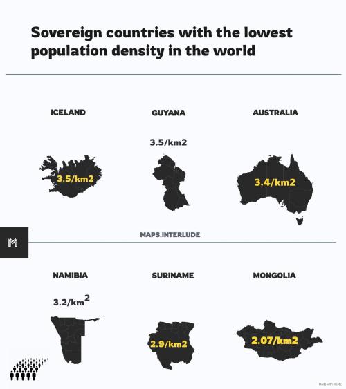mapsontheweb:Countries with the lowest population density.by maps.interlude That&rsquo;s all well and good except for living in a city with 5 million people&hellip;.