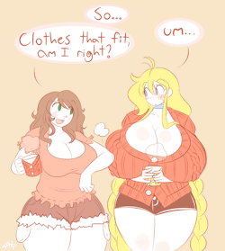 alilionheart:  theycallhimcake:  This is how I imagine Nicole and Cassie meeting, one ridiculously-proportioned girl to another. =w= Also Nicole has her own sweatermug now.    So cute!!!!!