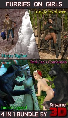 4 bangin’ new stories are here from Insane3D!  Furry Creatures fuck innocent girls. 96 pages of interspecies porn   45 pages of 3D sex. Titles Include: Indian Legend   Red Cap&rsquo;s Confession  Horny Bigfoot  Jungle Explorer Check the link for all