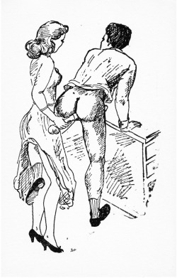 oldtimeerotica:Artist unknown. 1950s. Nearly 70 years on and men are still embarrassed to admit enjoying anal play.