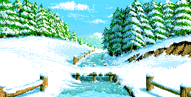 retronator:  Art from Winter Games (Action Graphics/Incredible Technologies/Epyx), released on the Amiga in 1987.I wanted to dive more into digging up great art from old games so I finally set up Amiga emulation and captured these serene snowy scenes