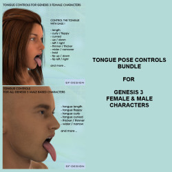 SFD has just released a new bundle package for everyone! Tongue Controls Bundle for Genesis 3 Male &amp; Female Characters. Two products at a discounted price! Throw these into DAZ Studio 4.8 or later and give it a go!  Tongue Controls Bundle For Genesis