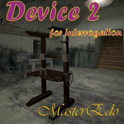 MasterEdo has something new in store for you and your torture chambers! Device 2 is a new piece of equipment for interrogation room. Create your own interrogation chamber! Also comes with poses for Victoria 4 and Michael 4! Use this in Poser 2012 or highe