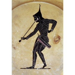 ancientpeoples:  Black-figured plate, attributed to the painter