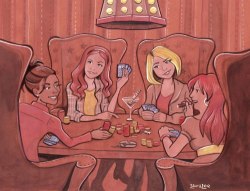 jonesgirl88:  glofigs:  If all 4 companions got together for poker nights.   “I’ll take three,” Donna says, laying down three cards in her hand and taking three new ones from Martha. “Weirdest obsession,” Amy throws out as she surveys her hand.