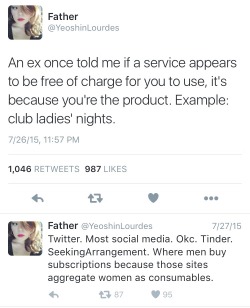 radgem:  finally someone put into words why i felt so uncomfortable with “female privilege is getting into clubs for free”   it ain’t a privilege but if I was a female I’d exploit that shit. 