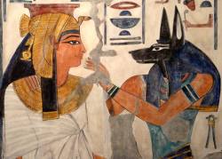 ancient-egypts-secrets:  Queen Nefertari and Anubis; detail from Nefertari’s tomb.