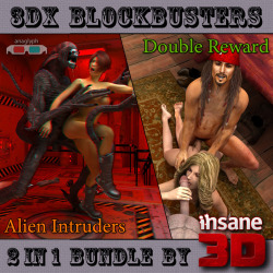 Got some double trouble action here! Two 3d comics by Insane3D! Alien Intruders [2d   3d anaglyph]  	It was obvious. The aliens were close and intrusion was imminent. Soon  the aliens were on board, with their spiky tails and horrible muzzles.  Turns