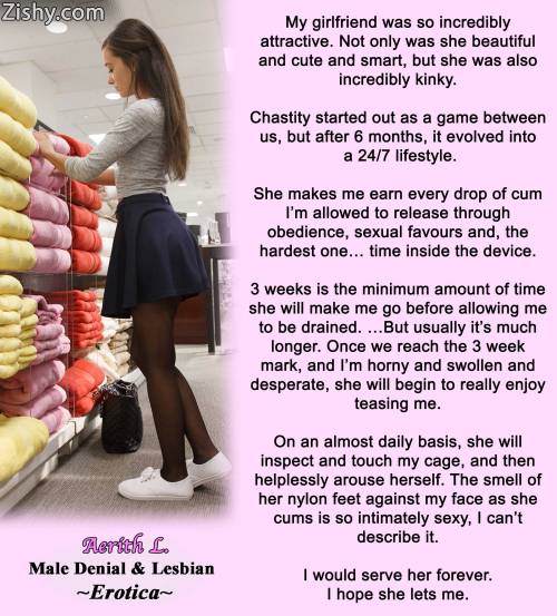 If you enjoy my captions, check out my Male Chastity and Lesbian Denial Books:https://www.smashwords.com/profile/view/AerithLRead big chunks of them for FREE. &lt;3