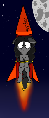polynyart:  Here’s something I drew on stream. It’s @mcsweezy‘s OC, Nikita, strapped to a big red rocket going off to space. Poor little pony. Tumblr hates good quality pictures, so here’s an less compressed version: http://imgur.com/QPmWG4K